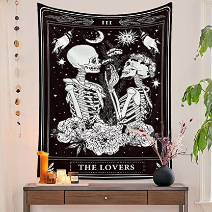 Naykow Skull Tapestries Black and White Skeleton Gothic Grunge Dark Witchy Wall Hanging Decor Tapestry for Bedroom Aesthetic Alt Room (60x80 inches vertical) - size: 80"L x 60"W