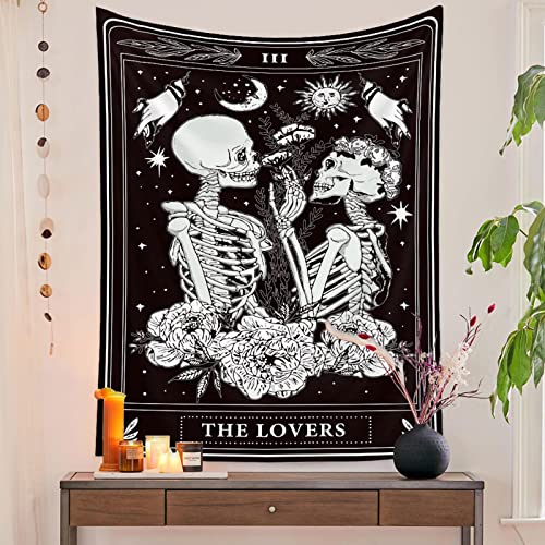 Naykow Skull Tapestries Black and White Skeleton Gothic Grunge Dark Witchy Wall Hanging Decor Tapestry for Bedroom Aesthetic Alt Room (60x90 inches vertical) - size: 90"L x 60"W
