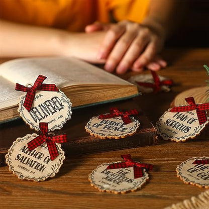 Soaoo 50 Pcs Christmas Names of Jesus Wooden Ornaments, Classic, Beige - color: Beige, size: Classic
