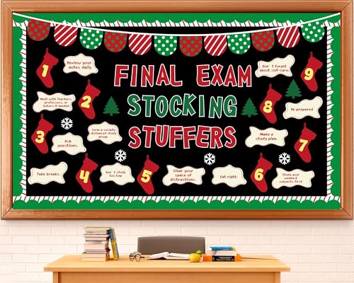 Christmas Bulletin Board Decorations Set Xmas Final Exam Stocking Bulletin Board Classroom Decor Christmas Paper Cutouts for Classroom Home School Winter Holiday Chalkboard Wall Party Decor Supplies - style: Christmas Stocking