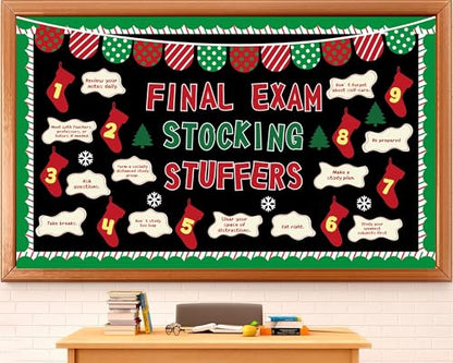 Christmas Bulletin Board Decorations Set Xmas Final Exam Stocking Bulletin Board Classroom Decor Christmas Paper Cutouts for Classroom Home School Winter Holiday Chalkboard Wall Party Decor Supplies - style: Christmas Stocking