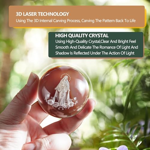 3D Cross Crystal Ball Religious Gift with Stand Christian Decor 2.3in - style: Virgin Mary