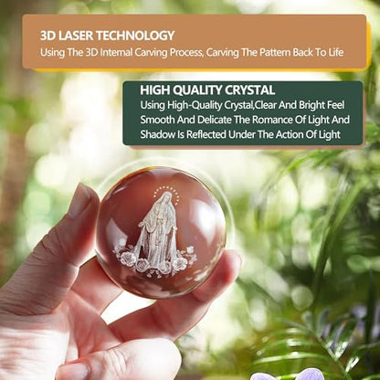 3D Cross Crystal Ball Religious Gift with Stand Christian Decor 2.3in - style: Virgin Mary