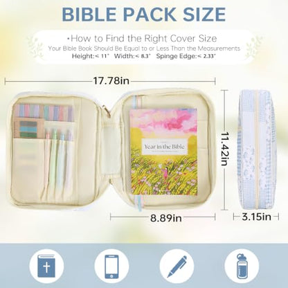 Bible Bag Cover Case for Women Study Supplies Kit Church Book Holder - color: Blue Patchwork