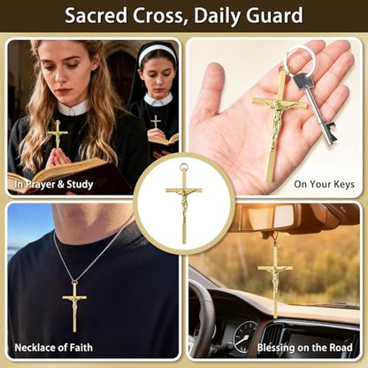 KUXBET Crucifix Cross, Metal Gold Crucifix with Jesus Crucifix, My Heart/Encouragement Gift Pocket Stress Cross Fidget for Christian Faith, Prayer, Christmas Gifts (4.1inch, Antique Gold) - color: Gold, size: 4.1"L x 2"W