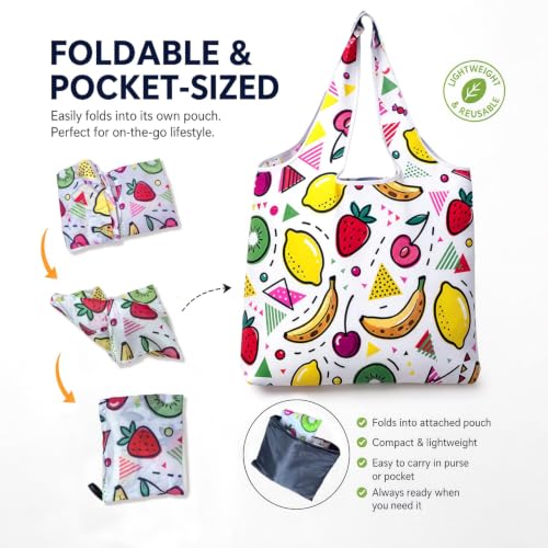 6 Pack Foldable Shopping Bag, Reusable Shopping Bag - color: Fruit