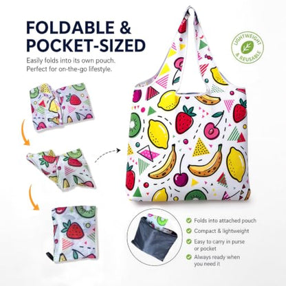 6 Pack Foldable Shopping Bag, Reusable Shopping Bag - color: Fruit