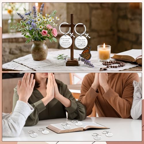 Nosiny 9 Pcs Christian Gift for Women Bulk Bible Verse Religious Keychain Baptism Faith Flower Cross Inspirational Gifts - style: Cross