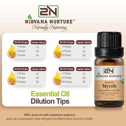 Myrrh Essential Oil, USDA Certified Organic, 100% Pure Undiluted, Aromatherapy Oil for Diffuser, Hair & Skin Care