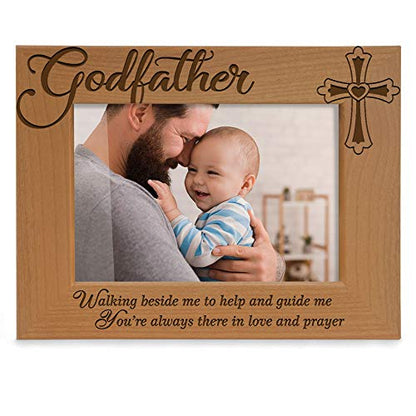 KATE POSH - Godfather Engraved Natural Wood Picture Frame, Cross Decor, Baptism & Thank You Gift (4" x 6" Horizontal) - size: 4x6 Horizontal (Godfather)