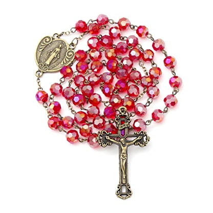 KOMI Rosary Beads Catholic for Women Gemstone Rosary Beads Necklace with Crucifix Cross Crystal Pearl Rosary Rosarios Catolicos Catholic Gifts - style: 8mm Red Crystal Beads