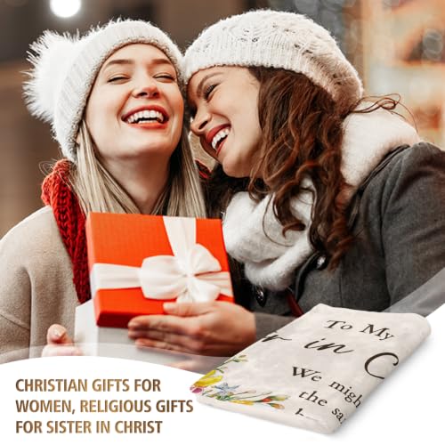 Christian Gifts for Women, Sister in Christ Floral Cross Blanket - color: Cream