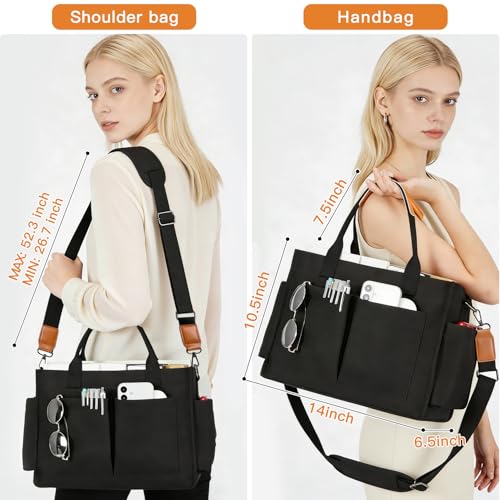 Janhavi Travel Tote Bag for Women with Zipper Closure & Shoulder Strap, Large Canvas Handbags for Bible Work Teacher Nurse - color: Black & Brown