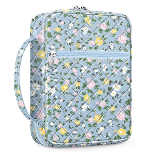 FINPAC Bible Cover, Carrying Book Case Bible Bag with Handle - color: Floral Dusty Blue