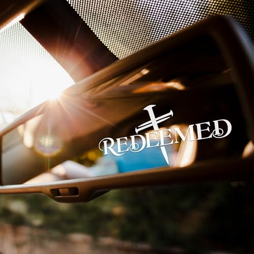 Set 2 Pcs Redeemed Rearview Mirror Decal Trust in God Stickers Christian Bible Inspiration Sticker Water Bottle Window Vinyl Waterproof 3x1,6 inch Car Decals Vinyl Sticker for Car - color: Redeemed Three Nails Cross