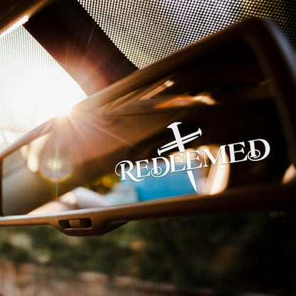 Set 2 Pcs Redeemed Rearview Mirror Decal Trust in God Stickers Christian Bible Inspiration Sticker Water Bottle Window Vinyl Waterproof 3x1,6 inch Car Decals Vinyl Sticker for Car - color: Redeemed Three Nails Cross