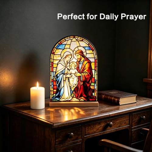 KOMI Holy Family Stand Statue Acrylic Catholic Icons Ornament Home Altar Decor Christian Gifts