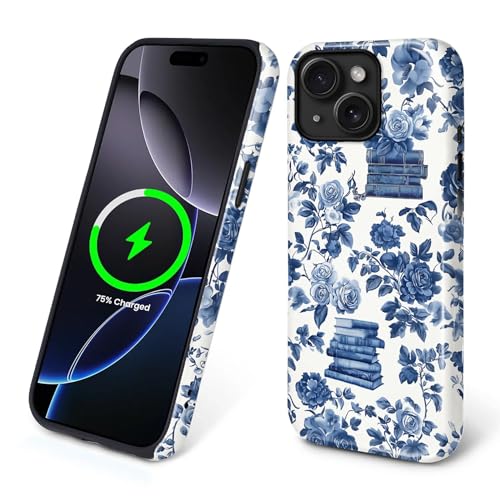 Magnetic Case for iPhone 14 Plus, Compatible with Magsafe PC Hard Shell & Silicone Inner Bumper Anti-Scratch Full-Body Cover Shockproof Slim Design Bookish Flower Rose Book Lover - color: Bookish Flower Rose Book Lover, size: iPhone 14 Plus