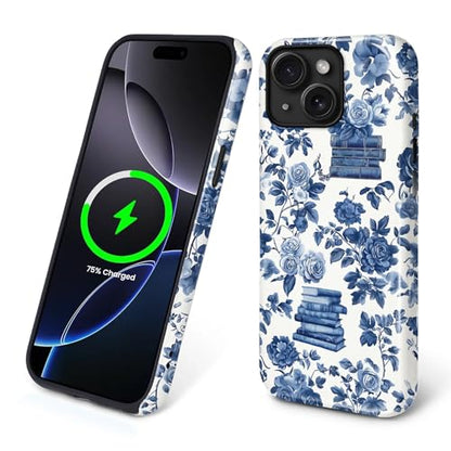 Magnetic Case for iPhone 14 Plus, Compatible with Magsafe PC Hard Shell & Silicone Inner Bumper Anti-Scratch Full-Body Cover Shockproof Slim Design Bookish Flower Rose Book Lover - color: Bookish Flower Rose Book Lover, size: iPhone 14 Plus