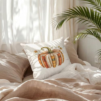 Rustic Fall Book Pumpkin Reading Room Throw Pillow Covers 18x18 - color: Book