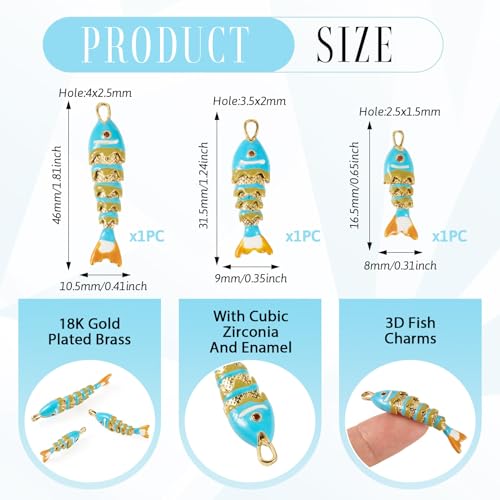 Craftdady Enamel Koi Fish Charms Long-Lasting Plated CZ Sea Ocean Life Animals Pendants 18K Gold Plated Goldfish Charms for Jewelry Making Bracelets Earrings - color: Light Sky Blue