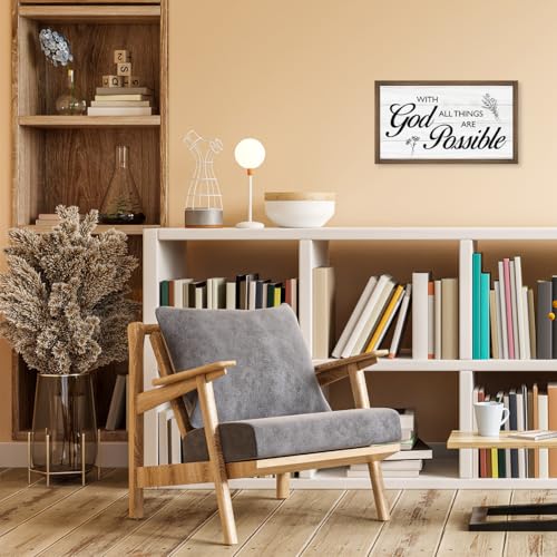 With God All Things are Possible Bible Verse Wooden Box Sign Desk Decor,Rustic Scripture Wooden Block Plaque Sign for Christian Farmhouse Home Office Shelf Table Wall Decor