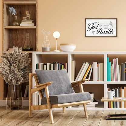 With God All Things are Possible Bible Verse Wooden Box Sign Desk Decor,Rustic Scripture Wooden Block Plaque Sign for Christian Farmhouse Home Office Shelf Table Wall Decor