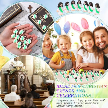 Bememo 100 Pcs Jesus Toys Original Design Mini Rubber Little Jesus Figurine to Hide and Seek Religious Party Favors Sunday School Craft Baptism Gifts for Easter Egg Stuffers(Green) - color: Green