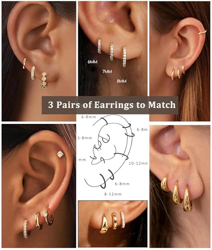 3Pairs Gold Cross Earrings for Women Hoops Huggie Earrings Stack Set - color: Gold-5