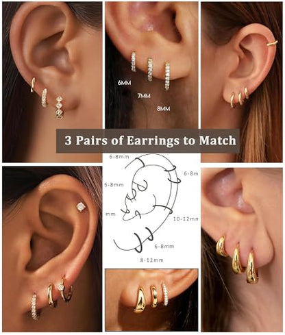 3Pairs Gold Cross Earrings for Women Hoops Huggie Earrings Stack Set - color: Gold-5