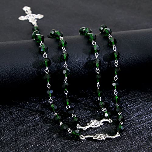 KOMI Rosary Beads Catholic for Women Gemstone Rosary Beads Necklace with Crucifix Cross Crystal Pearl Rosary Rosarios Catolicos Catholic Gifts - style: 8mm Green Crystal Beads