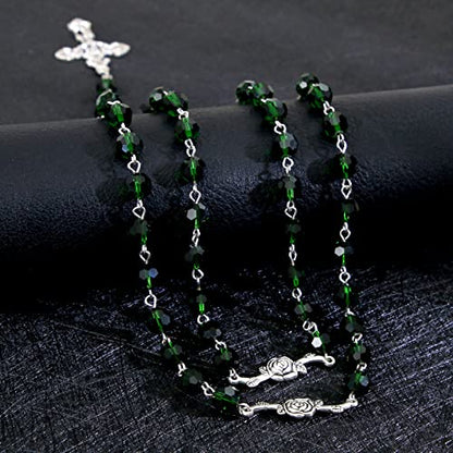 KOMI Rosary Beads Catholic for Women Gemstone Rosary Beads Necklace with Crucifix Cross Crystal Pearl Rosary Rosarios Catolicos Catholic Gifts - style: 8mm Green Crystal Beads