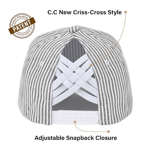 C.C Women's Criss-Cross Ponytail Trucker Hat - Snapback, One Size - color: Cotton Stripe-black
