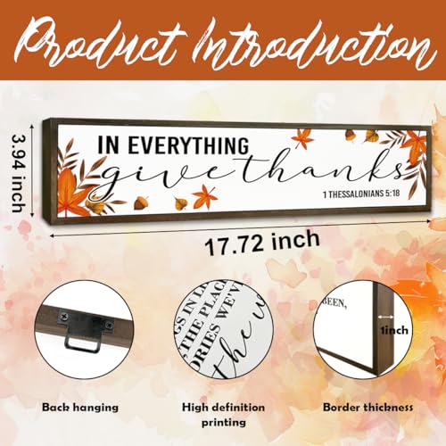 Thanksgiving Wood Signs, In Everything Give Thanks Sign, 1 Thessalonians 5:18 Sign, Bible Verse Home Decor, Scripture Wall Art, Farmhouse Wooden Plaque, 17.8x4x1.2 inches - color: Home Decor 12
