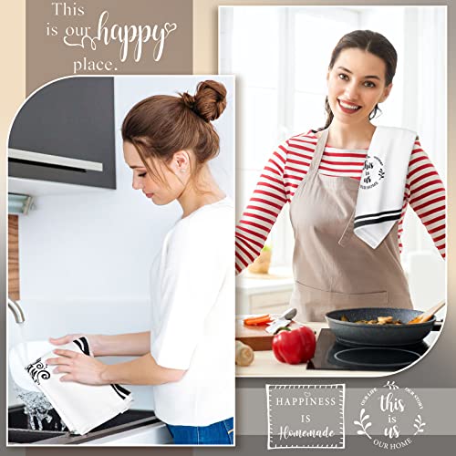 Honoson 4 Pack Black Stripe Kitchen Towels with Home Sweet Home Print - color: White, style: Stripe Style