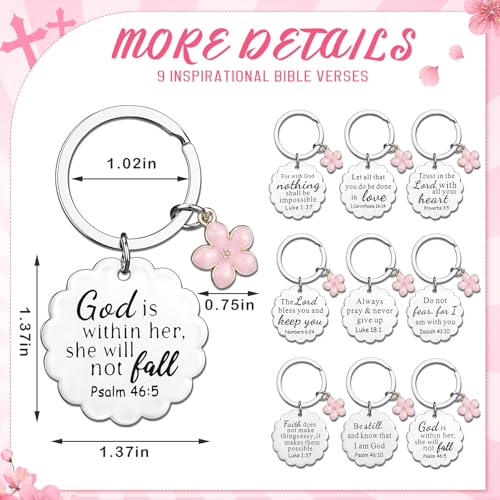 Nosiny 9 Pcs Christian Gift for Women Bulk Bible Verse Religious Keychain Baptism Faith Flower Cross Inspirational Gifts - style: Flower