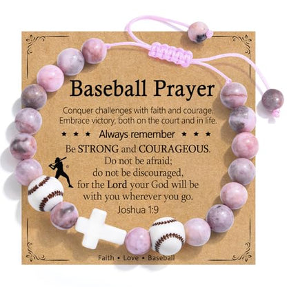 Baseball/Basketball/Soccer/Softball/Volleyball Bracelet for Girls Women- Cross Charm Beaded Bracelets, Christmas Birthday Easter Graduation Gifts for Daughter Granddaughter Niece Sister Coach - style: Baseball