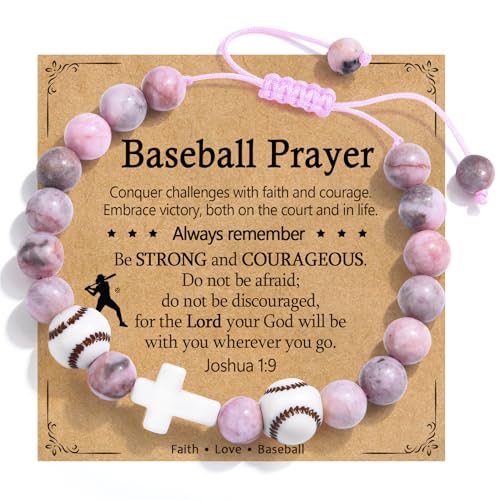 Baseball/Basketball/Soccer/Softball/Volleyball Bracelet for Girls Women- Cross Charm Beaded Bracelets, Christmas Birthday Easter Graduation Gifts for Daughter Granddaughter Niece Sister Coach - style: Baseball