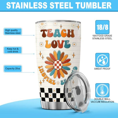 Teacher Appreciation Gift for Women, Inspire Teach Love Be Kind Design 20oz Stainless Steel Insulated Tumbler, Retro Floral Cup for Coffee Tea Water, Cute Back to School Travel Mug - color: Teacher Life W6