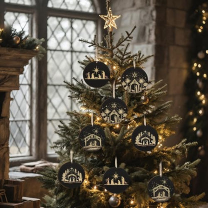 Thyle 8 Pcs Nativity Ornaments for Christmas Tree, 2.8" Wooden Religious