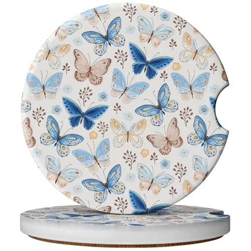 2 Pack Car Coasters for Cup Holders, Cute Car Accessories Interior - color: Butterfly