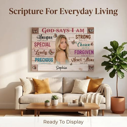 Ipplee Personalized God Says I Am Photo Canvas, Custom Name Christian - color: Design02