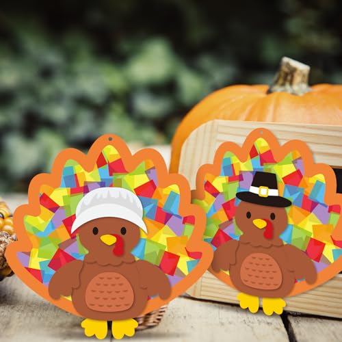 Chiisong 24 Sets Thanksgiving Turkey Crafts DIY Turkey Tissue Paper Crafts - style: Thanksgiving Turkey