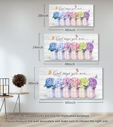 Cao Gen Decor ArtH43075 Inspirational Bible Verse Wall Art: God Says You Are Wall Sayings Flowers in Mason Jar Picture Print Christian Gift Quotes Poster for Women Girl Bedroom Home Decor Artwork - color: Colorful, size: 58"L x 29"W