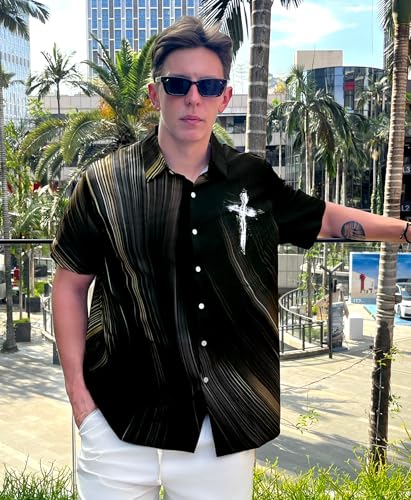 Men's Hawaiian Shirt, Faith and Skull Theme, Short Sleeve Vacation Shirt, Tropical Casual Beach - color: Faith-6, size: X-Large