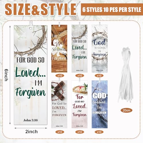 Dispowreath 60 Pcs for God So Loved Bookmarks Religious John 3: 16 Bookmarks Church Exchange Gifts for Men & Women Sunday School Vbs Church Prizes Party Favors - style: for God So Loved the World