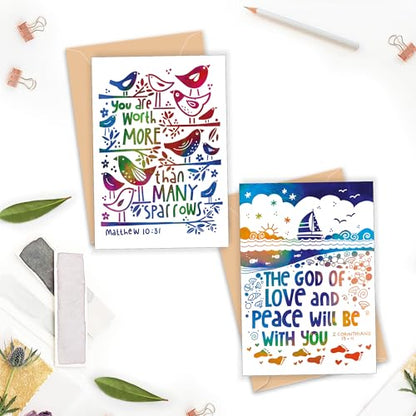 Christian Greeting Cards with Scripture, Pack of 9, Blank with Envelopes - color: Multicolored / CH4001