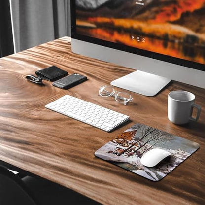 9.5"x 7.9" Mouse Pad (Hunters in the Snow), Non-Slip Mat for Desk, Smooth Surface for Gaming & Office Work, Winter Serenity Print by Pieter Bruegel,‌ Skaters and a Snow-Covered Village‌ - color: Custom Designs Art 024