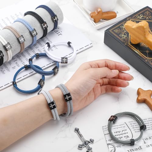 Landical 12 Pcs Christian Braided Cross Bracelet, Adjustable - color: Classic Color