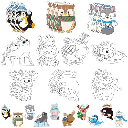 Dvbonike 30 Packs Polar Animals Coloring Craft Kit with Magnet - Color Your Own Winter Magnets Card Set for Kids DIY Fridge Refrigerator Christmas Decor Home Party Gift Classroom Art Activity Supplies - color: Polar Animals